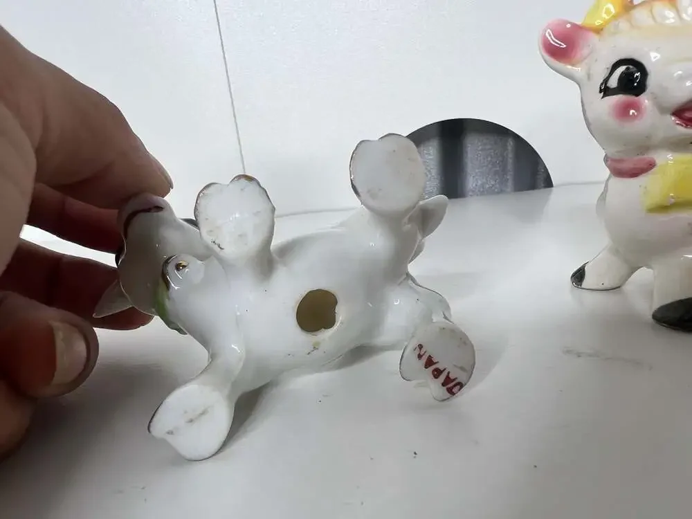 Vintage Anthropomorphic Cow Ceramic Salt and Pepper Shakers Made in Japan